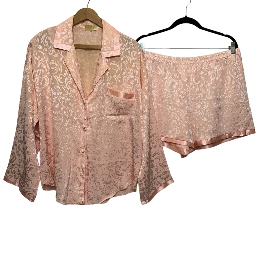 Vintage 90s Gold Label Victoria’s Secret Pink Floral Satin 2 Piece Set in Medium
